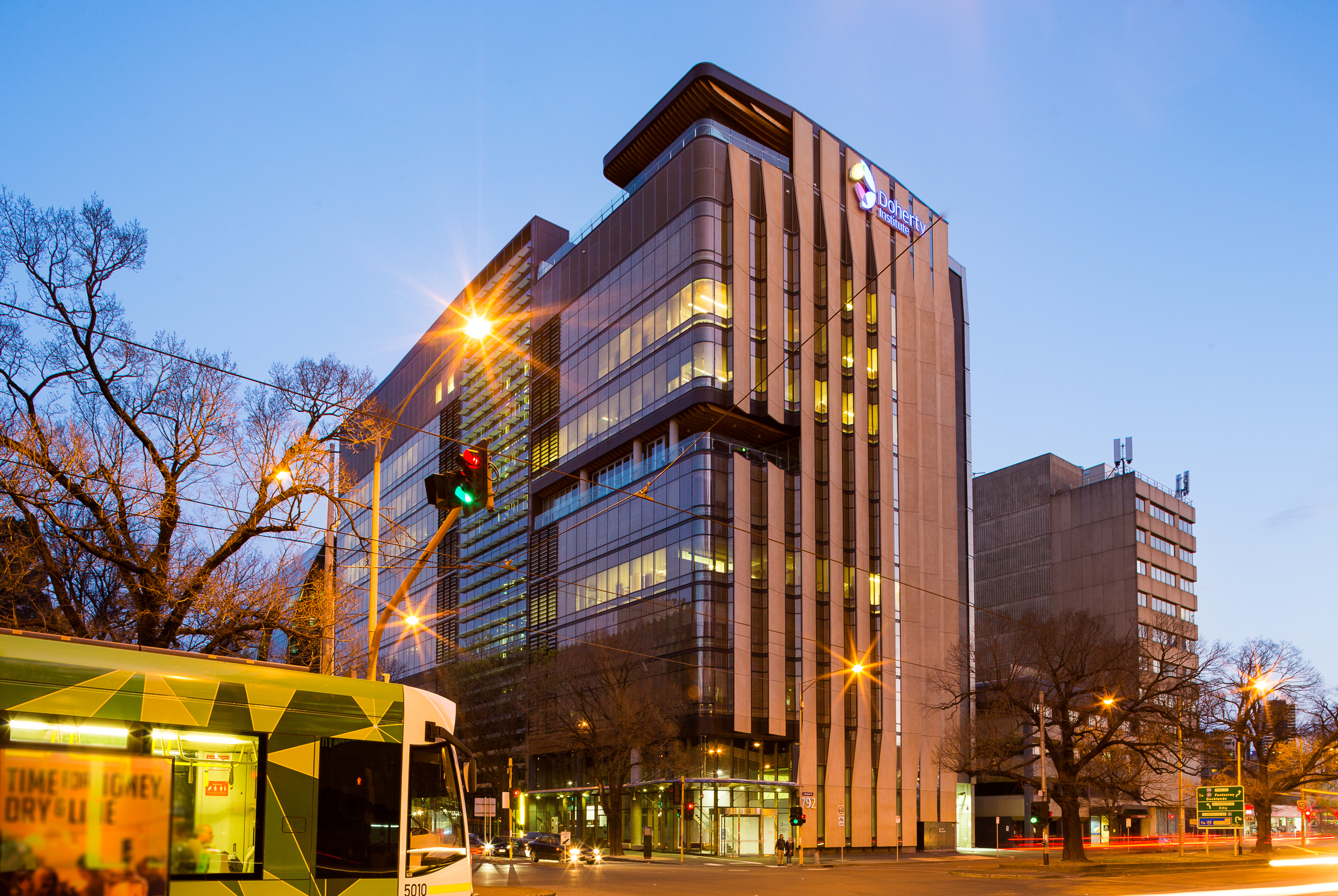 Doherty Institute exterior evening